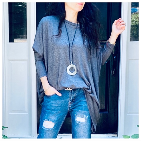 OVERSIZED LOOSE FIT CHARCOAL GREY KNIT SWEATER - Picture 2 of 15